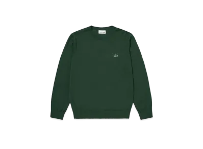 LACOSTE Washable Wool Crew Neck Knit Sweater "Green"