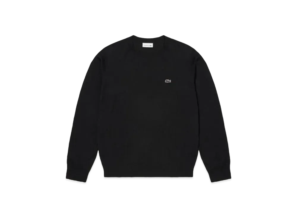 LACOSTE Washable Wool Crew Neck Knit Sweater "Black"