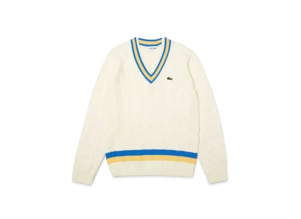 LACOSTE V Neck Denis Sweater "White"