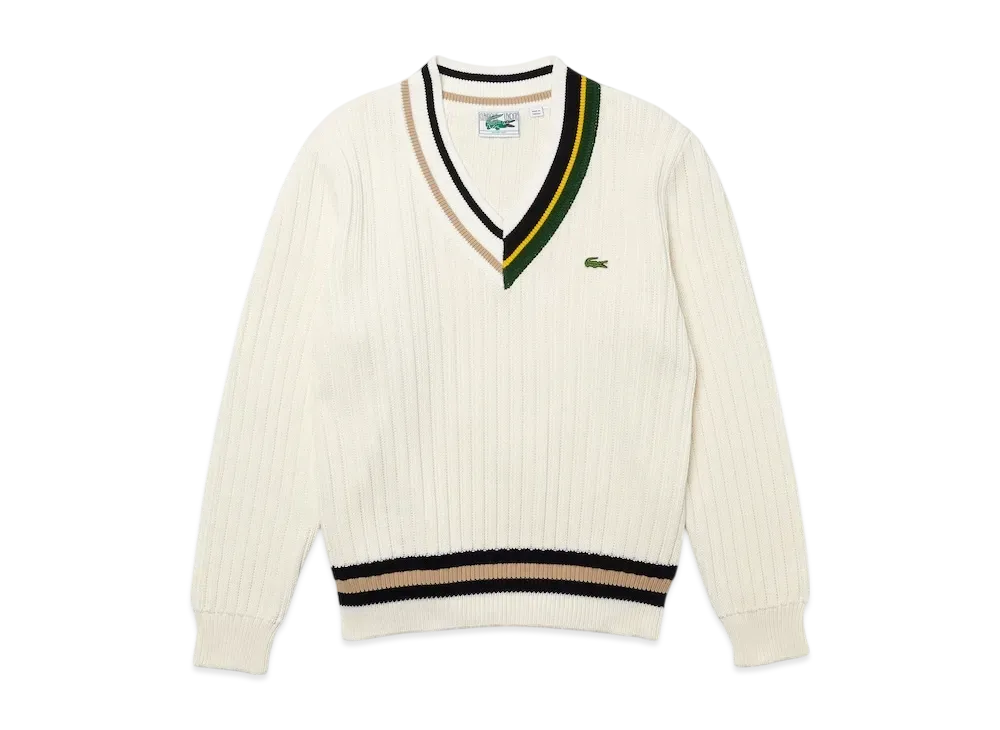 LACOSTE Classic V Neck Knit Sweater "White"