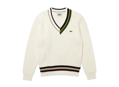 LACOSTE Classic V Neck Knit Sweater "White"