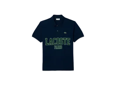 LACOSTE Oversize Name Print Polo Shirt "Navy"