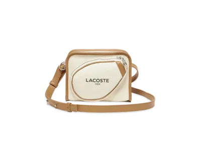 LACOSTE Heritage Canvas Tennis Style Shoulder Bag "Tan"