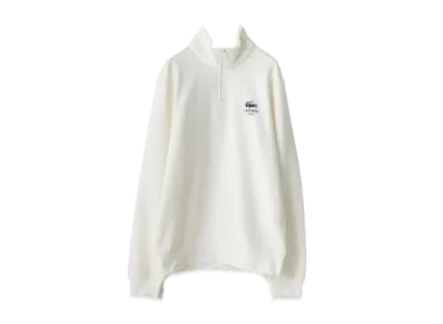 LACOSTE One Point Logo Print Half Zip Sweatshirt "White"