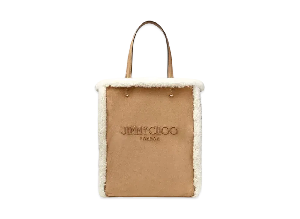 Jimmy Choo Lenny North-South M Suede Tote Bag "Rattan/Natural"
