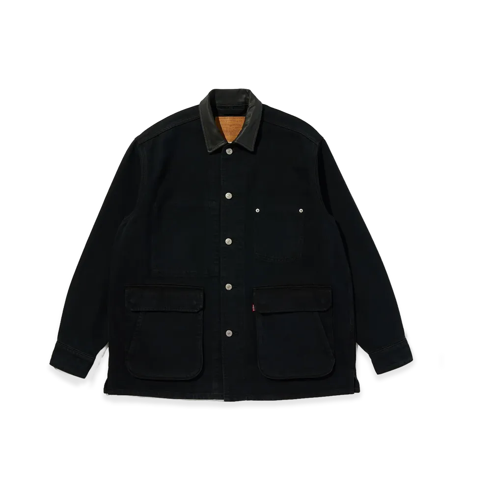 Levi's Premium Black Leather Work Denim Jacket "Black"