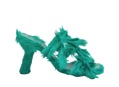 LOEWE Women's Petal Sandal in Hairy Calfskin "Emerald Green"