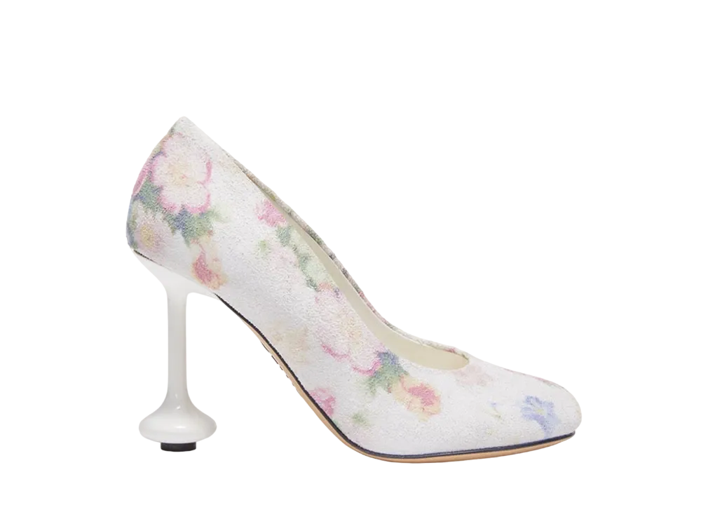 LOEWE Women's Toy Pump in Brushed Suede "White/ Pink Multicolor"