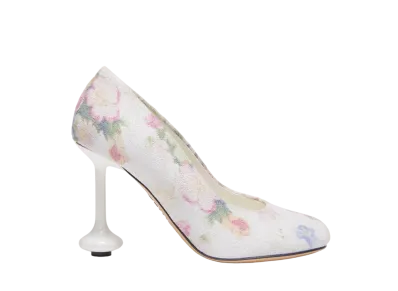 LOEWE Women's Toy Pump in Brushed Suede "White/ Pink Multicolor"