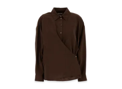 LEMAIRE Women's Asymmetrical Silk Shirt "Brown"
