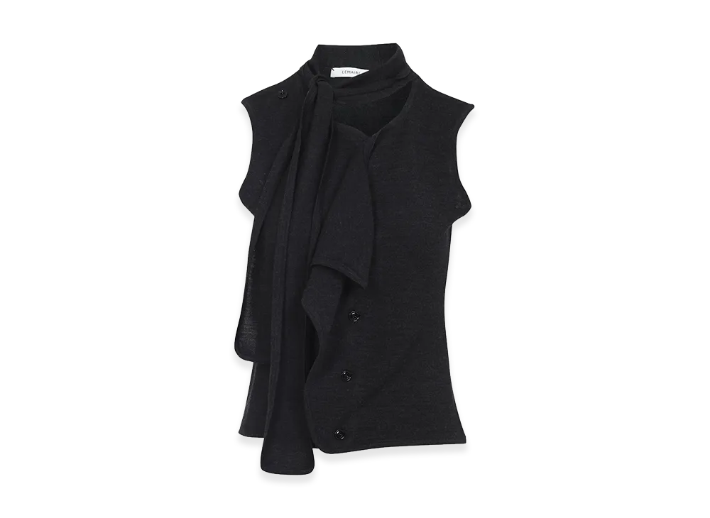LEMAIRE Women's Asymmetrical Sleeveless Cardigan "Anthracite"