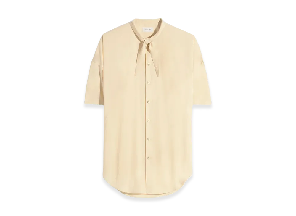 LEMAIRE Women's Washed Cotton Muslin Short Sleeve Scarf Shirt "Ice Apricot"