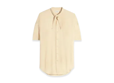 LEMAIRE Women's Washed Cotton Muslin Short Sleeve Scarf Shirt "Ice Apricot"
