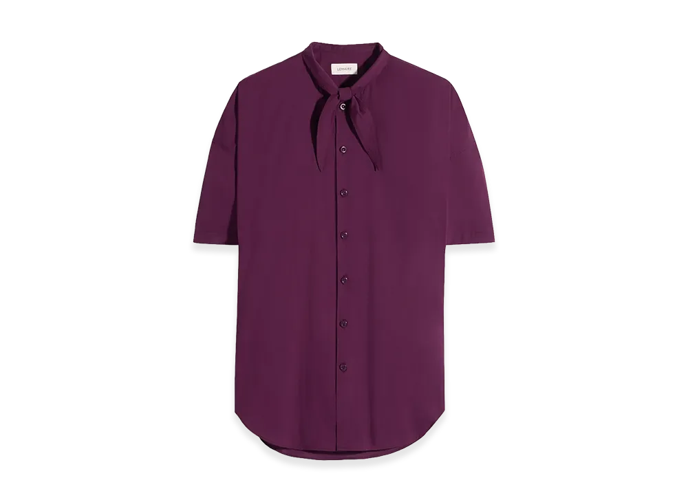 LEMAIRE Women's Washed Cotton Muslin Short Sleeve Scarf Shirt "Grape"