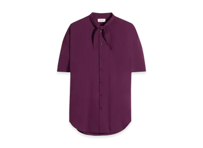LEMAIRE Women's Washed Cotton Muslin Short Sleeve Scarf Shirt "Grape"