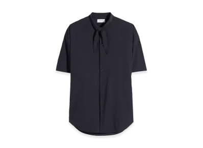 LEMAIRE Women's Washed Cotton Muslin Short Sleeve Scarf Shirt "Squid Ink"