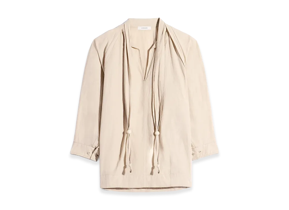 LEMAIRE Women's Crepe Cotton Scarf Blouse "Greige"