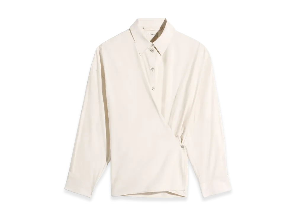 LEMAIRE Women's Twisted Washed Cotton Silk Straight Collar Shirt "Light Cream"