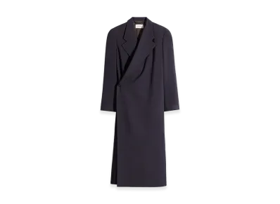 LEMAIRE Women's Wool Crepe Wrap-Over Coat "Onyx"