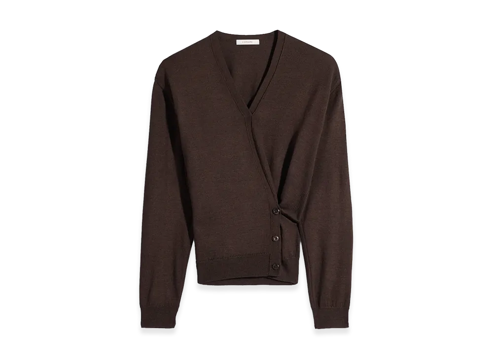 LEMAIRE Women's Twisted Merino Blend V-Neck Jumper "Dark Cacao"