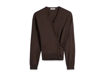 LEMAIRE Women's Twisted Merino Blend V-Neck Jumper "Dark Cacao"