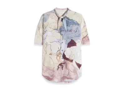 LEMAIRE Women's Aquarelle Print Cotton Short Sleeve Scarf Shirt "Multicolor"