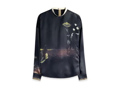 LEMAIRE Women's Landscape Print Silk Plastron Top "Caviar"