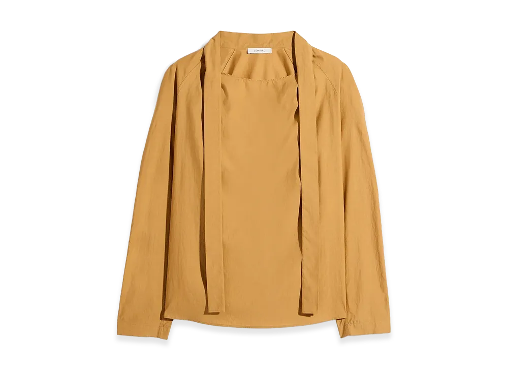 LEMAIRE Women's Washed Cotton Silk Ascot Blouse "Cumin"