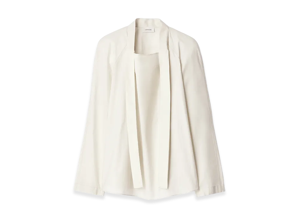 LEMAIRE Women's Washed Cotton Silk Ascot Blouse "Light Cream"