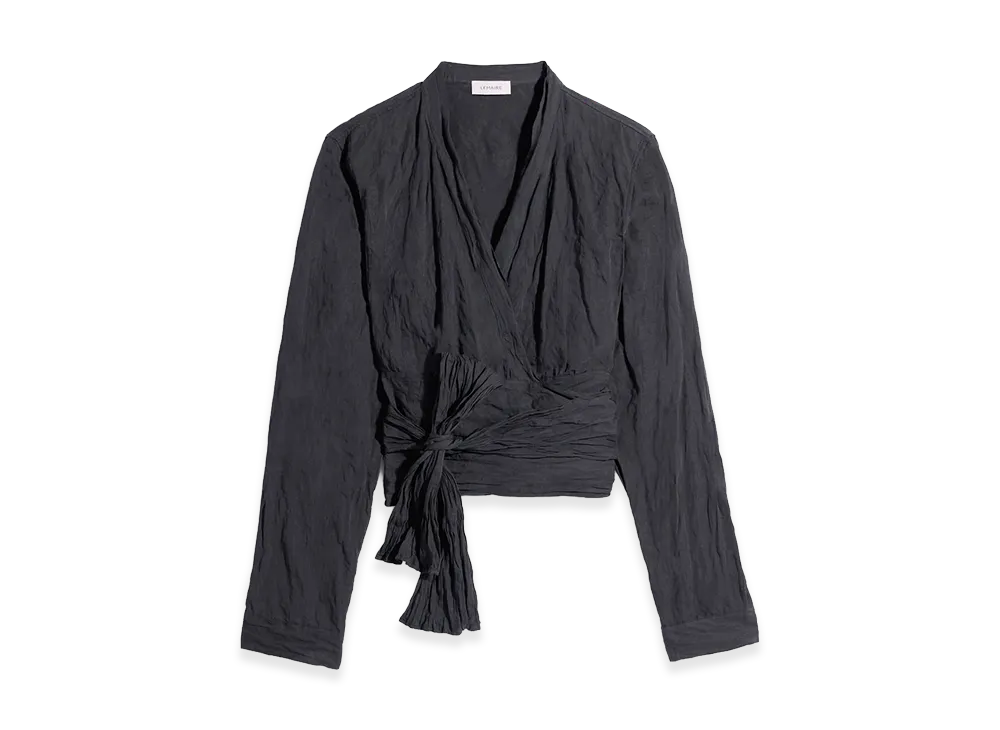 LEMAIRE Women's Crinkled Cotton Metal Wrap Top "Ash Black"