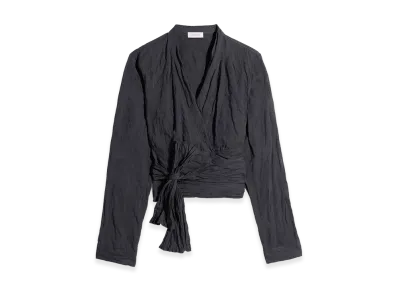LEMAIRE Women's Crinkled Cotton Metal Wrap Top "Ash Black"