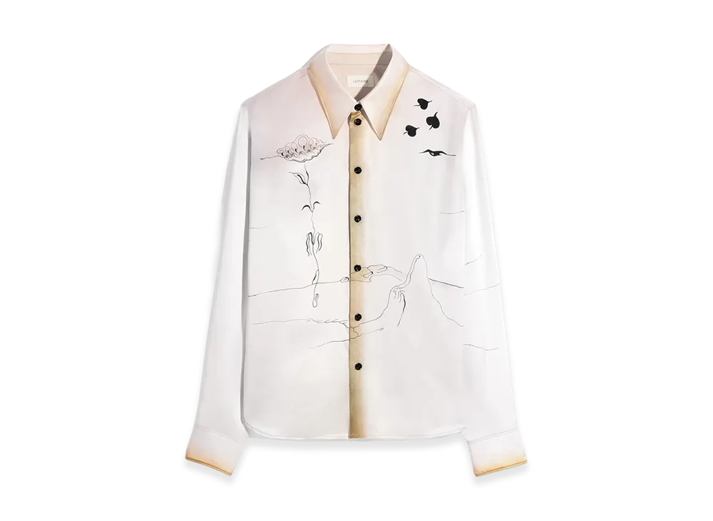 LEMAIRE Women's Landscape Print Silk Pointed Collar Shirt "Porcelain"