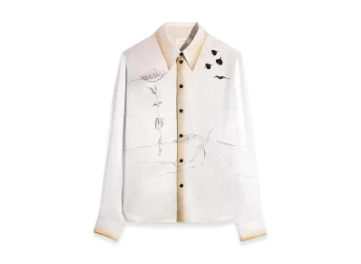 LEMAIRE Women's Landscape Print Silk Pointed Collar Shirt "Porcelain"