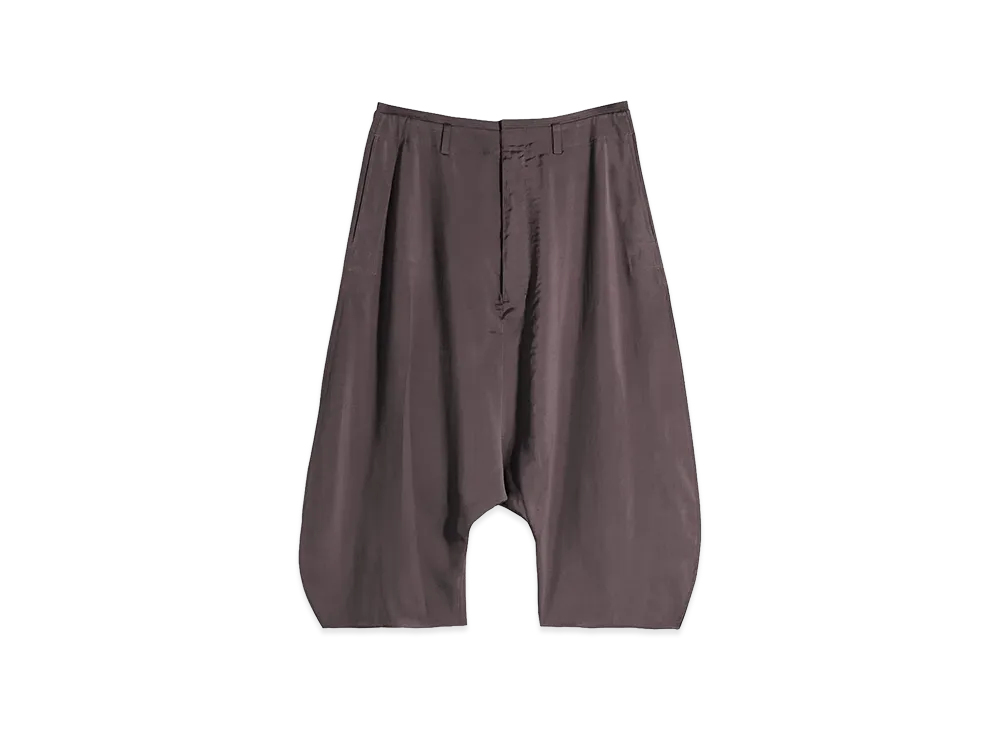 LEMAIRE Women's Poly-Viscose Twill Creased Drop Crotch Bermuda Pants "Glossy Brown"