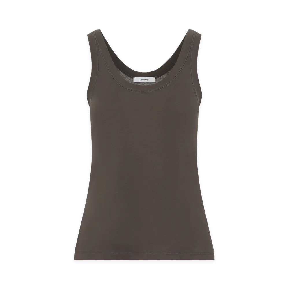 LEMAIRE Women's Carob Cotton Ribbed Tank Top "Brown"