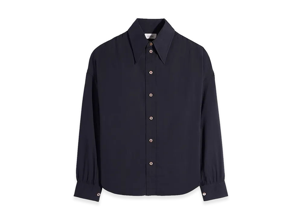 LEMAIRE Women's Washed Cotton Muslin Soft Pointed Collar Shirt "Squid Ink"