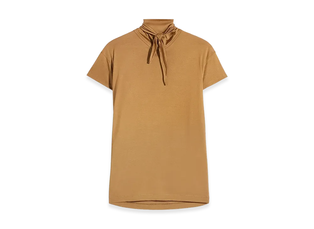 LEMAIRE Women's Viscose Cotton Jersey Short Sleeve Scarf Top "Cinnamon Brown"