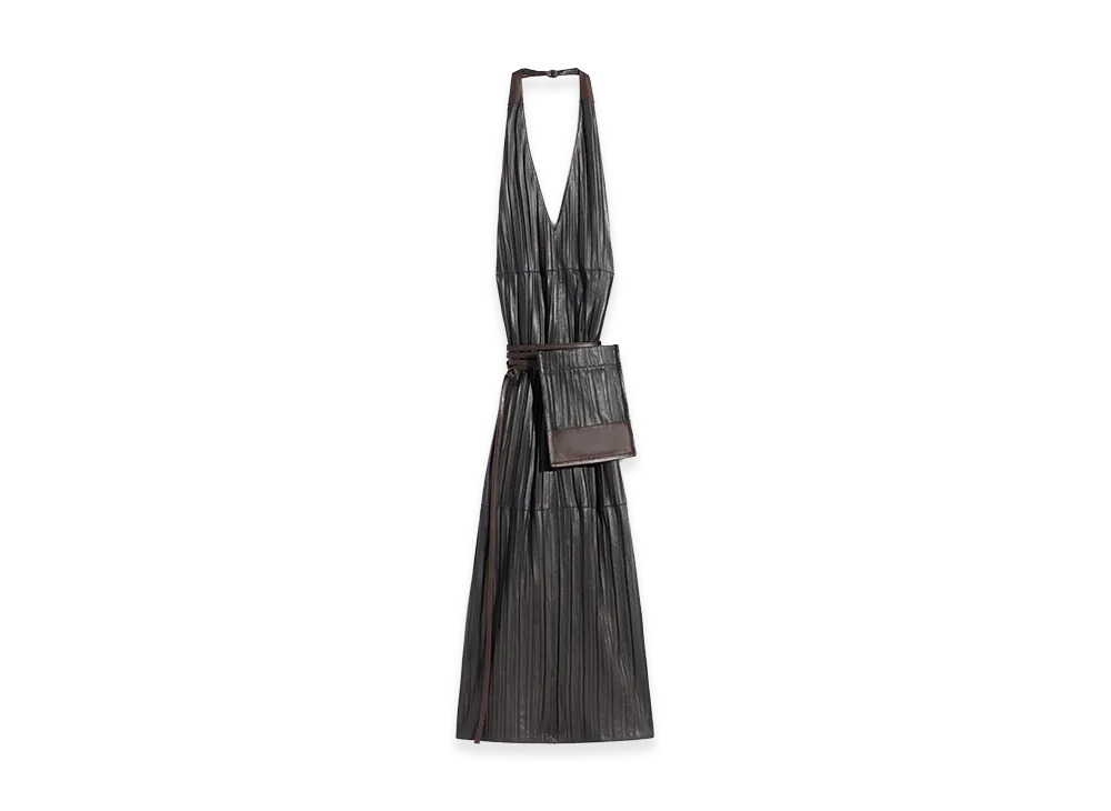 LEMAIRE Women's Crinkled Lamb Leather Apron Dress "Espresso"