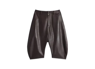 LEMAIRE Women's Drop Crotch Leather Bermuda Pants "Tiramisu"