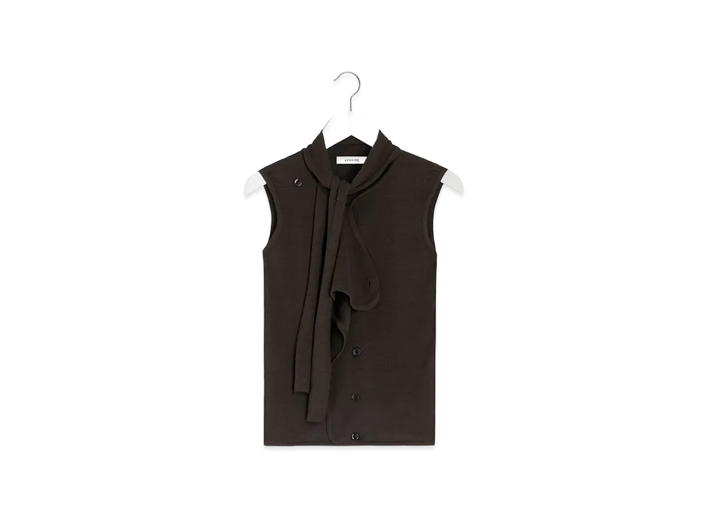 LEMAIRE Women's Asymmetric Sleeveless Cardigan "Dark Cacao"