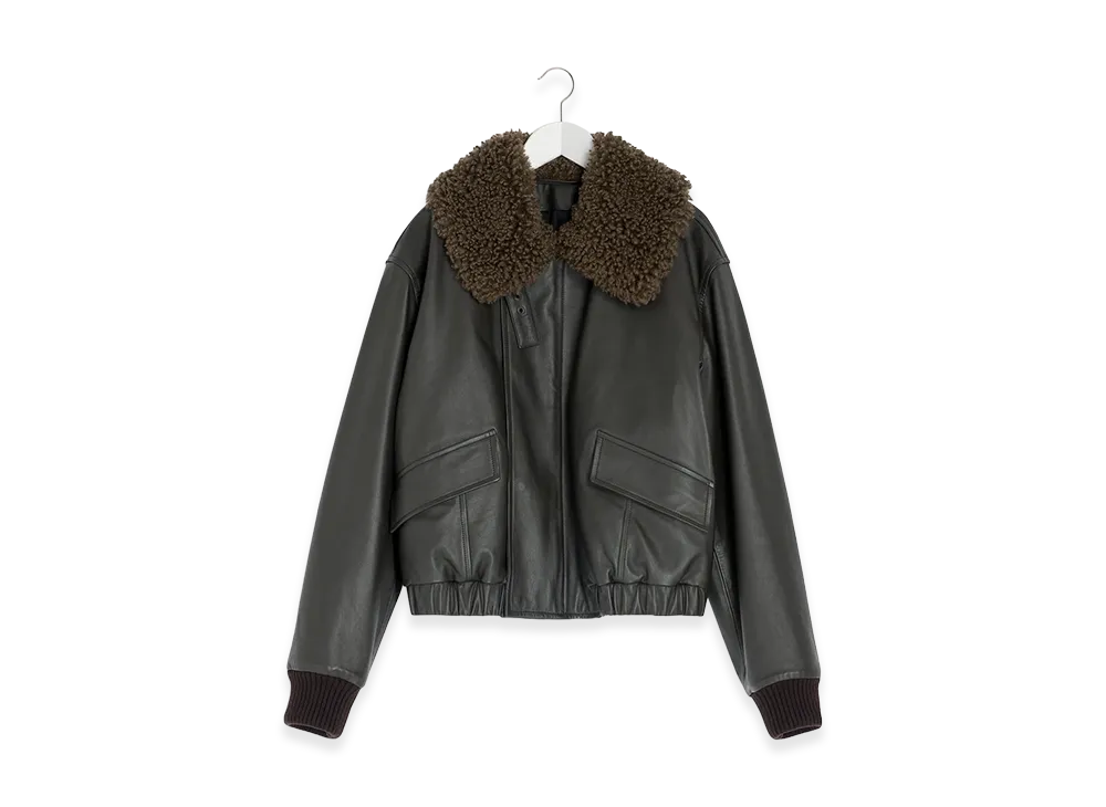 LEMAIRE Women's Shearling Collar Leather Blouson "Dark Espresso"