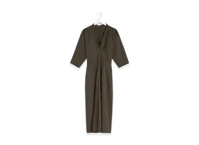 LEMAIRE Women's V-Neck Leather Dress "Dark Khaki"