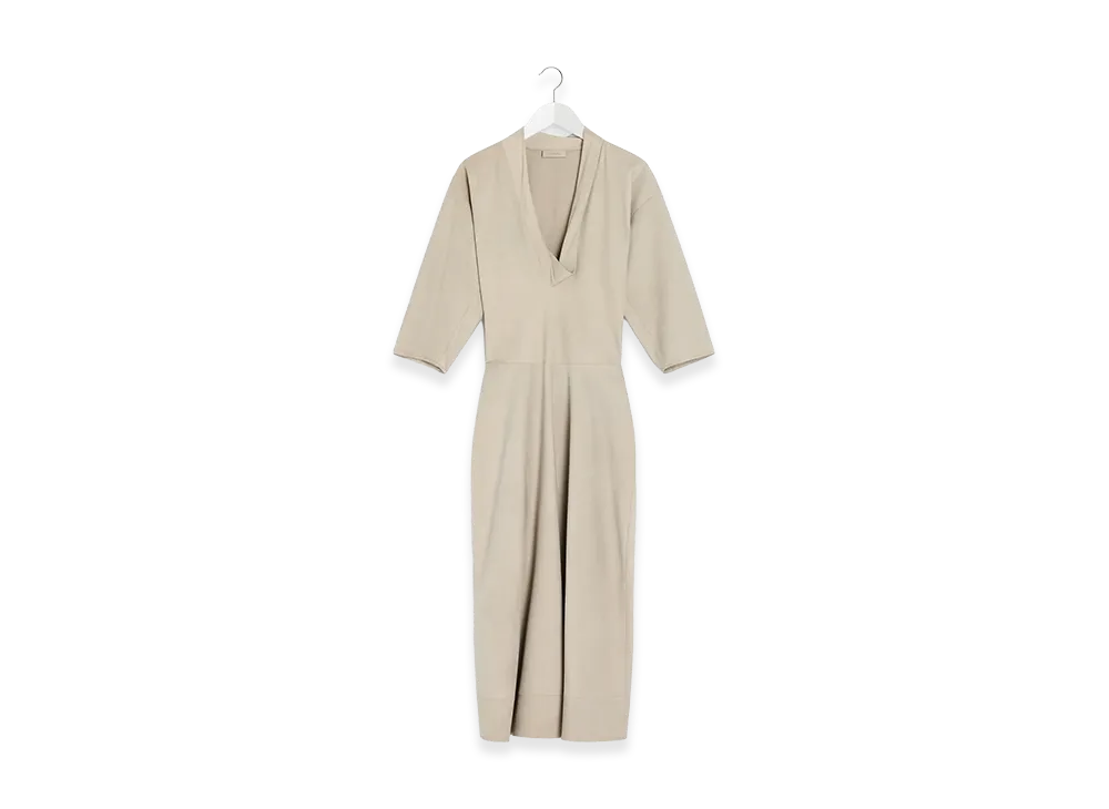 LEMAIRE Women's V-Neck Leather Dress "Light Stone"