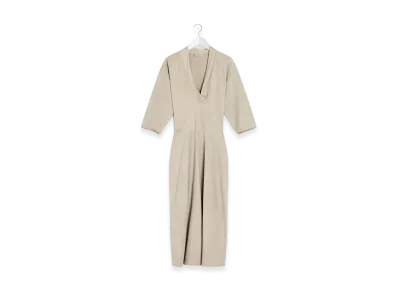 LEMAIRE Women's V-Neck Leather Dress "Light Stone"