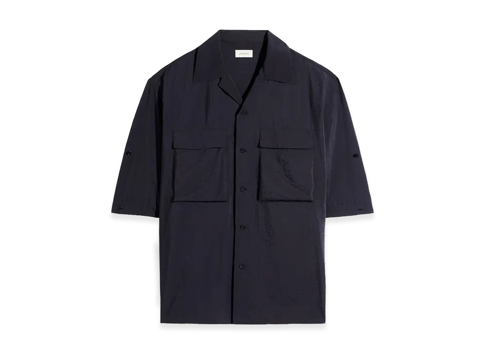 LEMAIRE Washed Technical Cotton Short Sleeve Utility Shirt "Squid Ink"