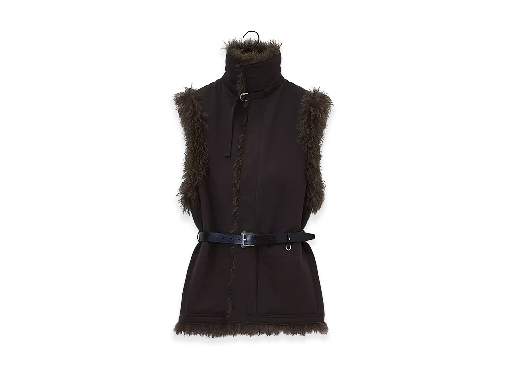 LEMAIRE Women's Reversible Belted Long Shearling Gilet "Kobicha Brown"