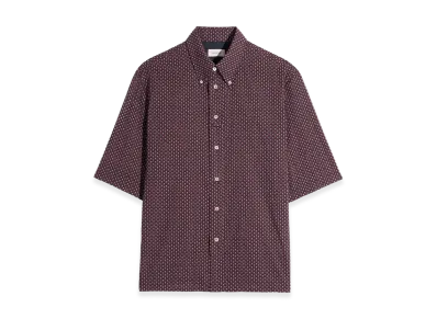 LEMAIRE Geometric Print Cotton Short Sleeve Shirt "Brown/Tobacco"