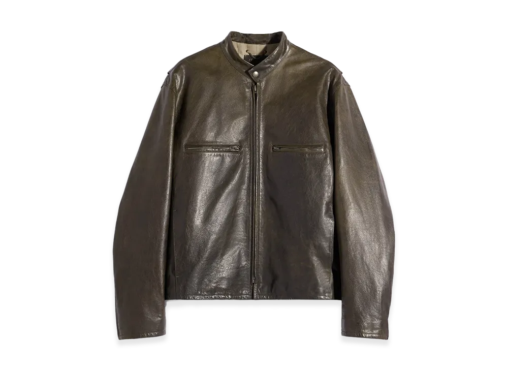 LEMAIRE Waxed Cow Leather Boxy Biker Jacket "Bronze"
