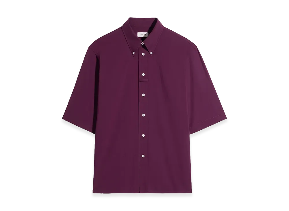 LEMAIRE Washed Cotton Muslin Short Sleeve Shirt "Grape"
