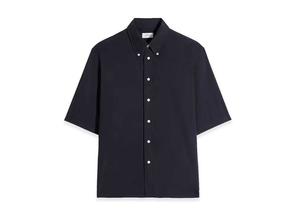 LEMAIRE Washed Cotton Muslin Short Sleeve Shirt "Squid Ink"